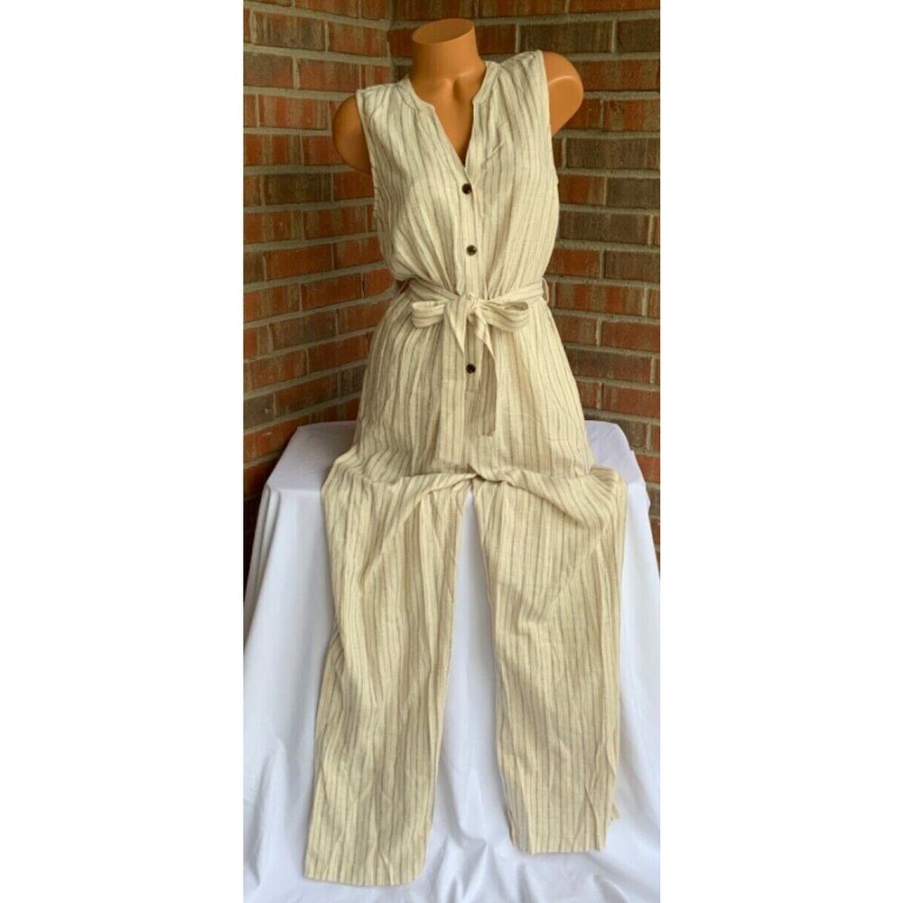 Women’s Calvin Klein Striped Linen Blend Jumpsuit Romper Size 6 MSRP $129